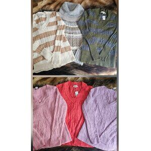 Ann Taylor Loft Cable Knit VNeck Sweater Lot of 6